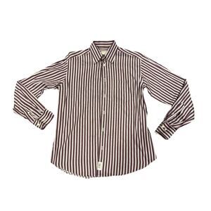 Brioni Men's Long Sleeve Purple/White Dress Shirt Striped Made In Italy Sz Small